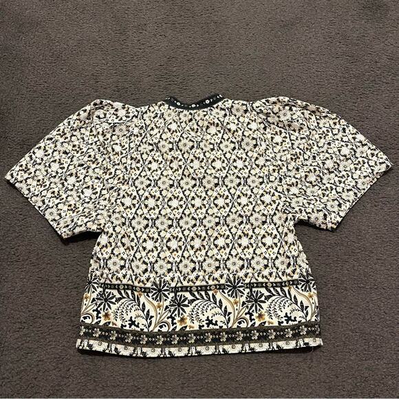 Anthropologie Pleated Puff Sleeve Lace Up Blouse - Picture 5 of 8